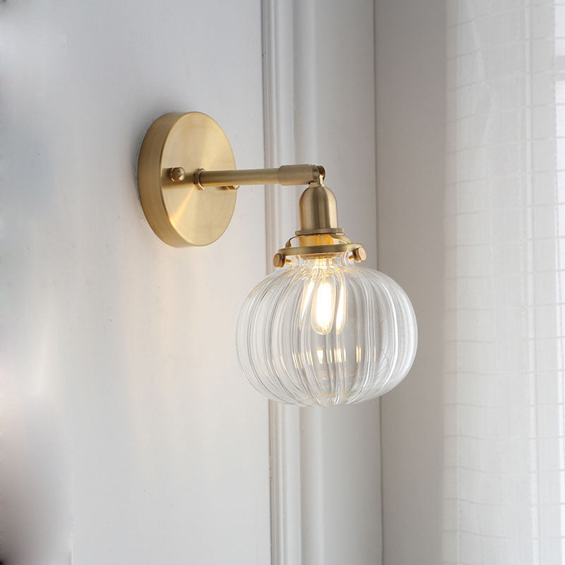 1 Hode Veggmontert Lampe Colonial Orb Klar/Kognac Prizmatisk Glass Sconse Belysning Armatur i Gull | Luvikno