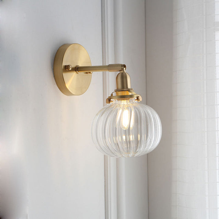 1 Hode Veggmontert Lampe Colonial Orb Klar/Kognac Prizmatisk Glass Sconse Belysning Armatur i Gull | Luvikno