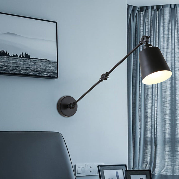 2-leddet svingarm vegglampe nordisk jern enkelt svart/hvitt vegglampe med innsnevret skjerm | Luvikno