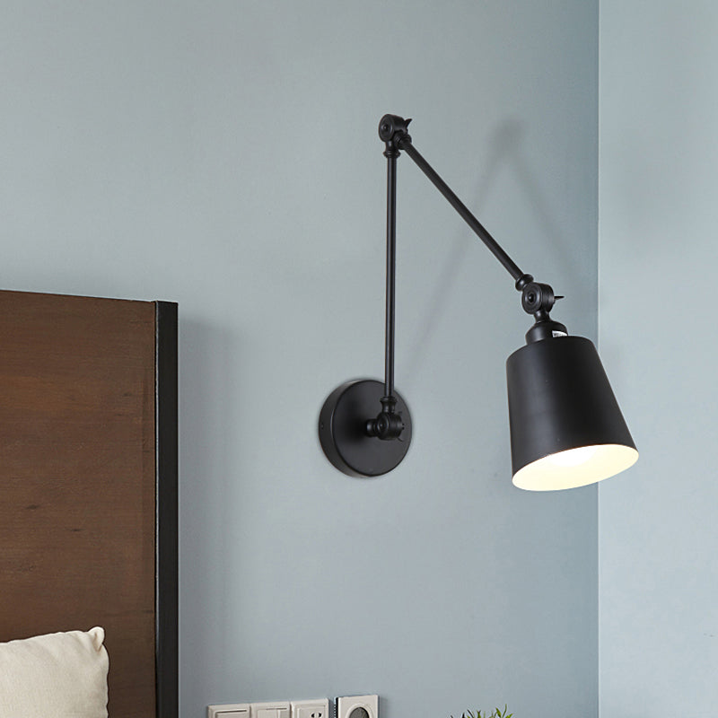 2-leddet svingarm vegglampe nordisk jern enkelt svart/hvitt vegglampe med innsnevret skjerm | Luvikno
