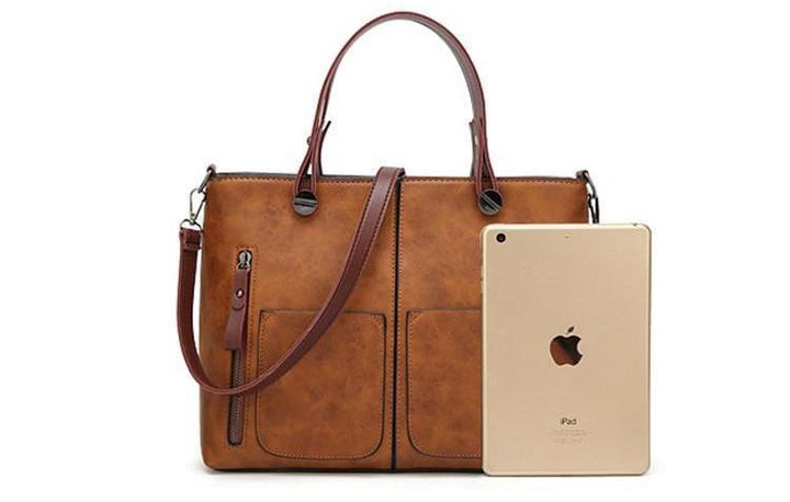 Cera - Dobbel Frontlomme Vintage Tote Håndveske | Luvikno