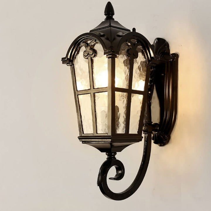 Europeisk Retro Glass Aluminium Lantern Ute Vanntett 1-Lys Vegglampe | Luvikno