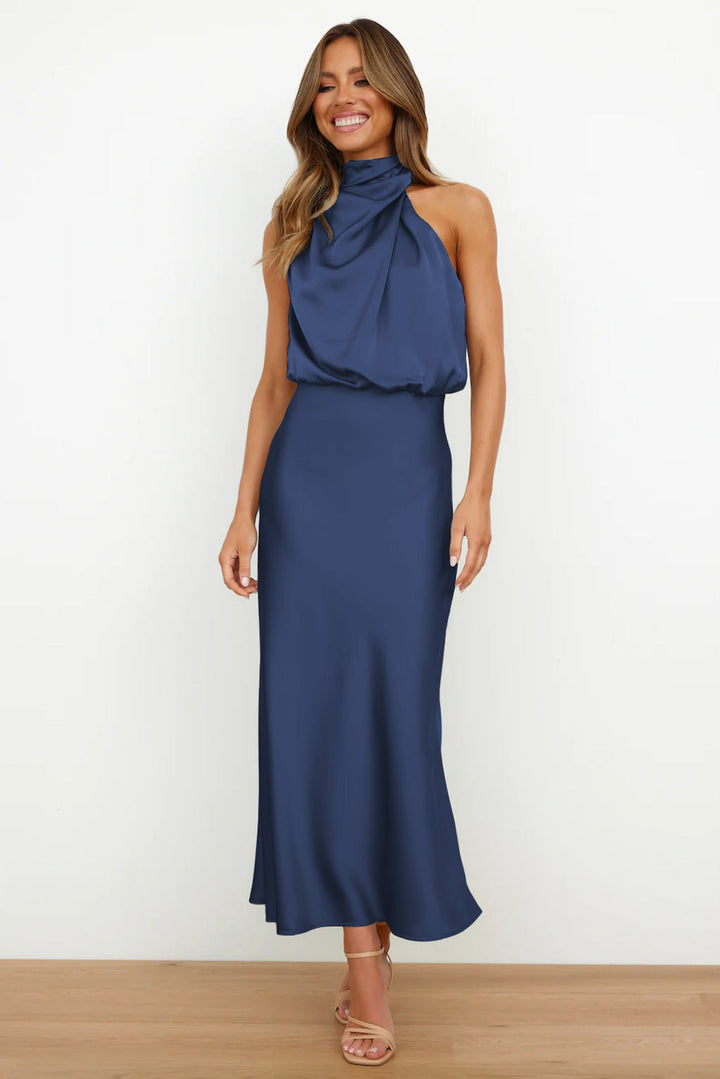 Luvik | Elegant Satin-Midiopas mekko Halterneck