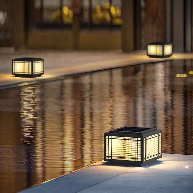 Tradisjonelt kinesisk kvadrat aluminium glass 1-lampe post hode lys for hage | Luvikno