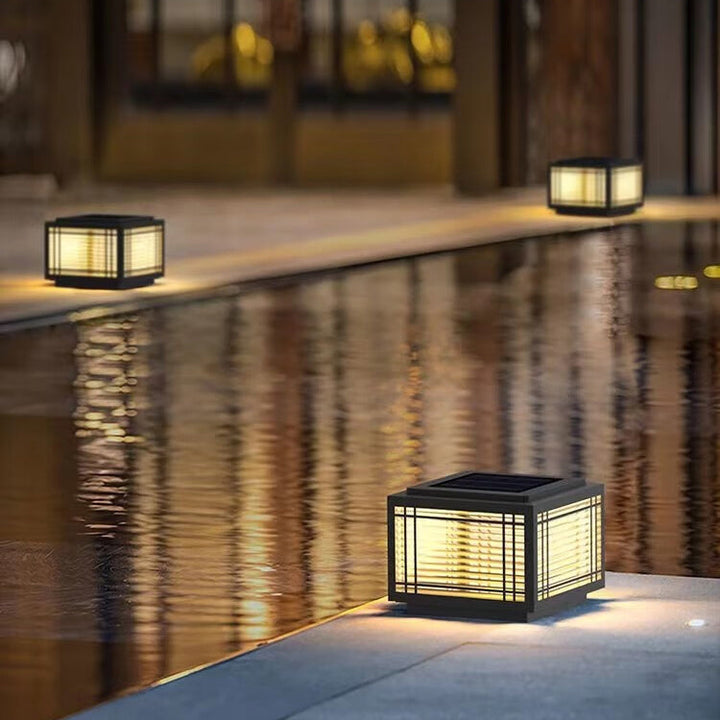 Tradisjonelt kinesisk kvadrat aluminium glass 1-lampe post hode lys for hage | Luvikno