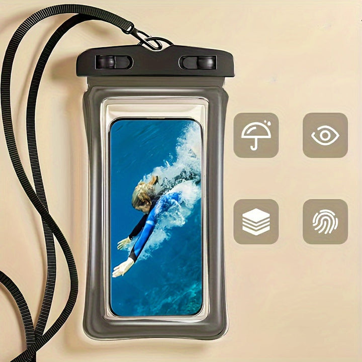 Luvikno | Vanntett telefonveske med nakkereim for strand og reise – Holdbar PVC smarttelefonveske for 20-32 cm enheter