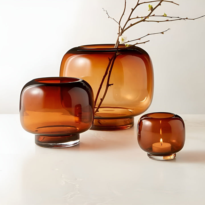 Glass Vase Hand Luviknoown – Minimalistisk og Dekorativ | Transparent Design for Luviknoomster, Hydroponics og Moderne Boligrom i Amber | Luvikno
