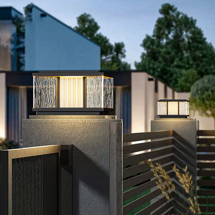 Moderne Enkelhet Aluminium Firkantet Vannbølget Glass LED Vanntett Sol Post Lampe Plen Lys For Hage | Luvikno