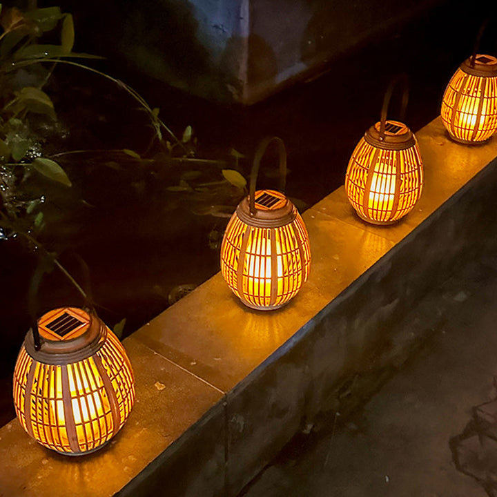 Moderne Art Deco Solrund Lantern Rattan LED Utendørs Landskapslys For Hage | Luvikno