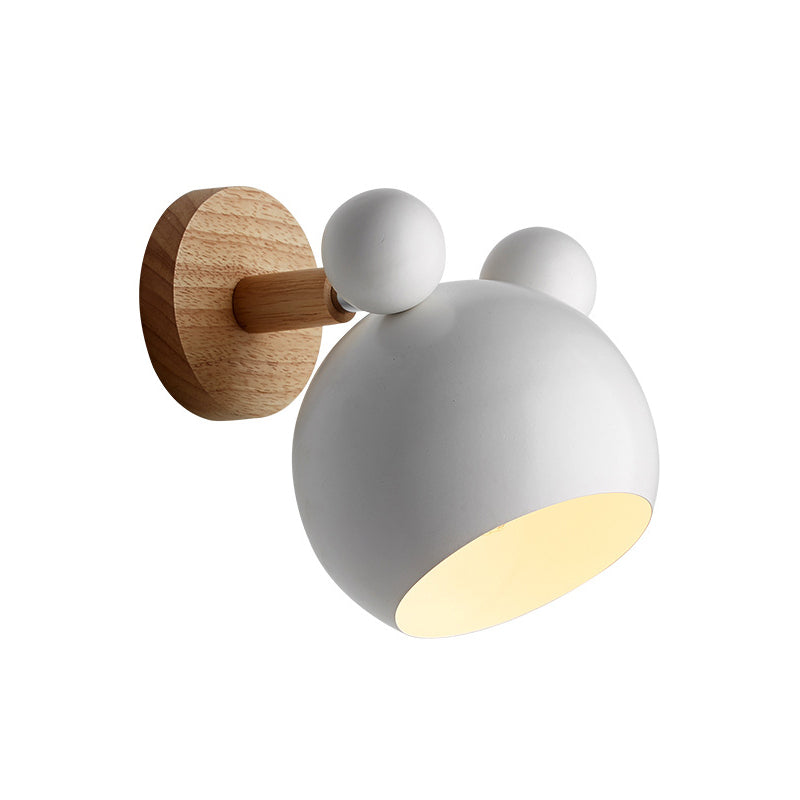 Bjørn/Bjelle Rotating Veggmontert Lampe Macaron Iron 1-Hode Sengelesing Vegglampe i Hvit/Rosa/Grønn og Tre | Luvikno