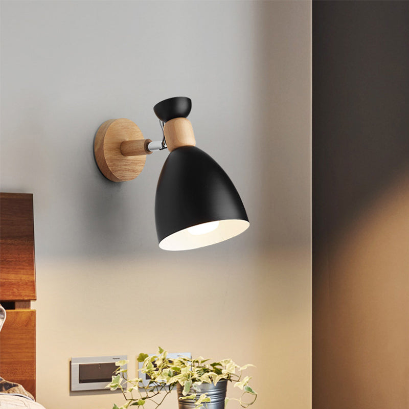 Bjørn/Bjelle Rotating Veggmontert Lampe Macaron Iron 1-Hode Sengelesing Vegglampe i Hvit/Rosa/Grønn og Tre | Luvikno