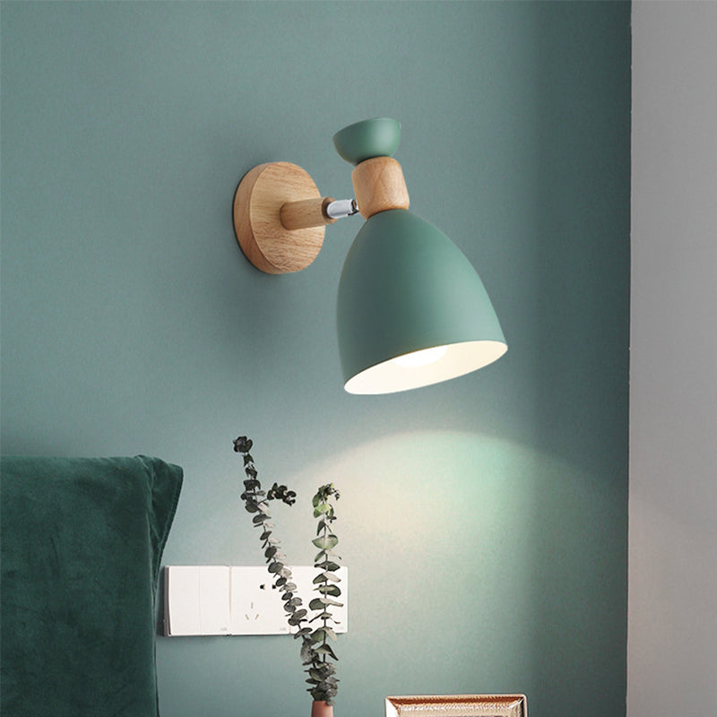 Bjørn/Bjelle Rotating Veggmontert Lampe Macaron Iron 1-Hode Sengelesing Vegglampe i Hvit/Rosa/Grønn og Tre | Luvikno