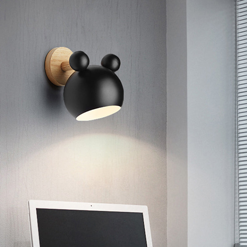 Bjørn/Bjelle Rotating Veggmontert Lampe Macaron Iron 1-Hode Sengelesing Vegglampe i Hvit/Rosa/Grønn og Tre | Luvikno