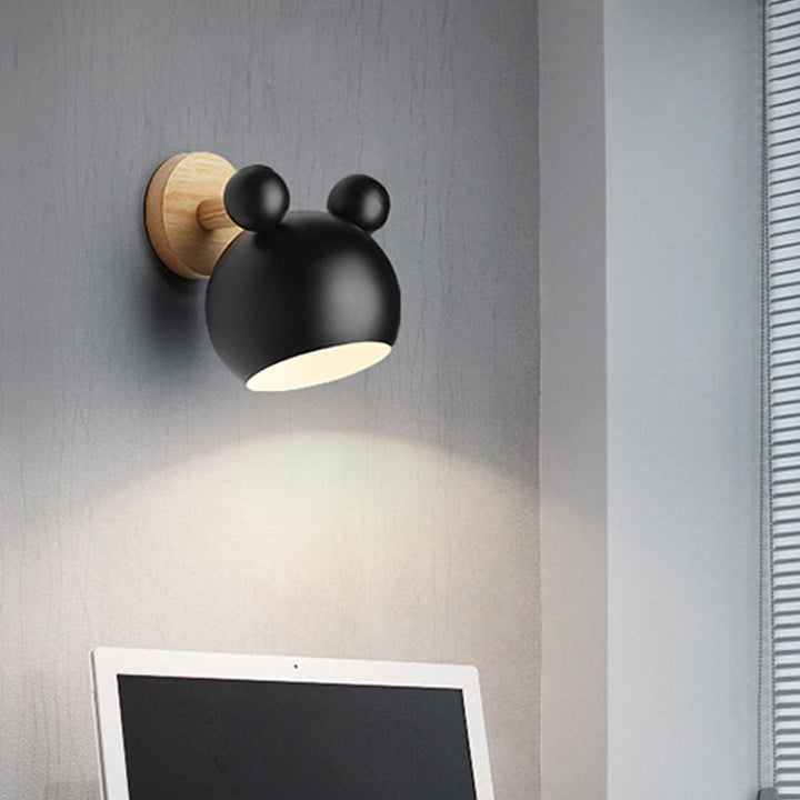 Bjørn/Bjelle Rotating Veggmontert Lampe Macaron Iron 1-Hode Sengelesing Vegglampe i Hvit/Rosa/Grønn og Tre | Luvikno