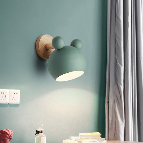 Bjørn/Bjelle Rotating Veggmontert Lampe Macaron Iron 1-Hode Sengelesing Vegglampe i Hvit/Rosa/Grønn og Tre | Luvikno