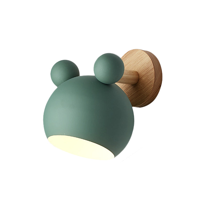 Bjørn/Bjelle Rotating Veggmontert Lampe Macaron Iron 1-Hode Sengelesing Vegglampe i Hvit/Rosa/Grønn og Tre | Luvikno