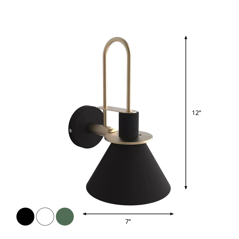 Svart/Hvit/Grønn Kjegle Vegglampe Macaron 1-Lykt Metall Veggmontert Lys med Bølgearm for Soverom, Varm/Hvit Lys | Luvikno