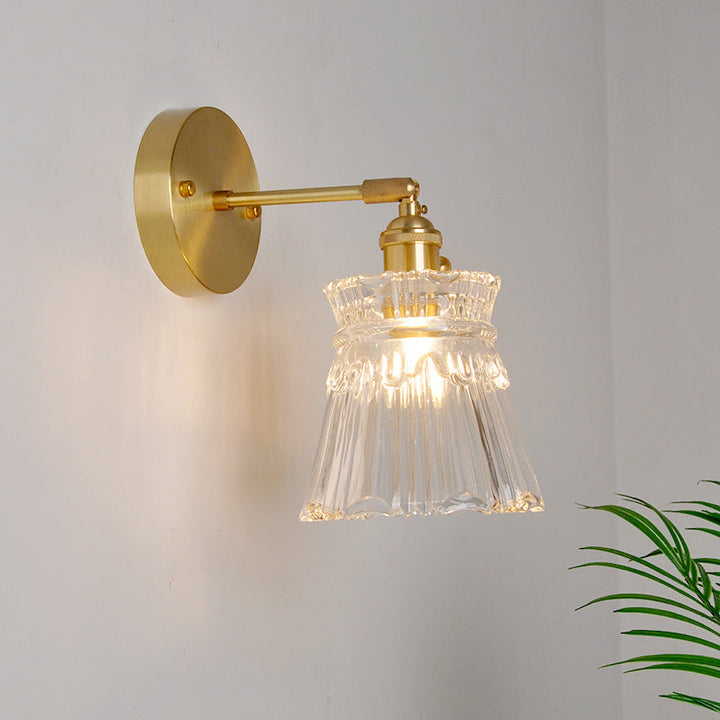 Jern Messing Finish Vegg Leselampe Svingarm 1-Lys Industriell Veggmontert Lampe med Blomst/Skål Klar Glass Skjerm | Luvikno