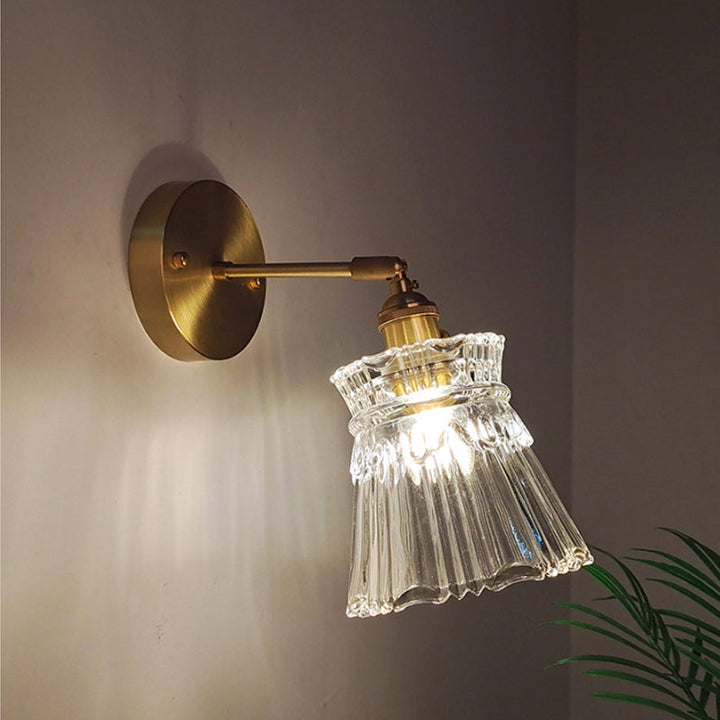 Jern Messing Finish Vegg Leselampe Svingarm 1-Lys Industriell Veggmontert Lampe med Blomst/Skål Klar Glass Skjerm | Luvikno