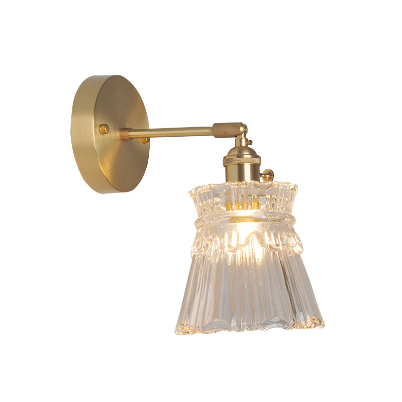 Jern Messing Finish Vegg Leselampe Svingarm 1-Lys Industriell Veggmontert Lampe med Blomst/Skål Klar Glass Skjerm | Luvikno