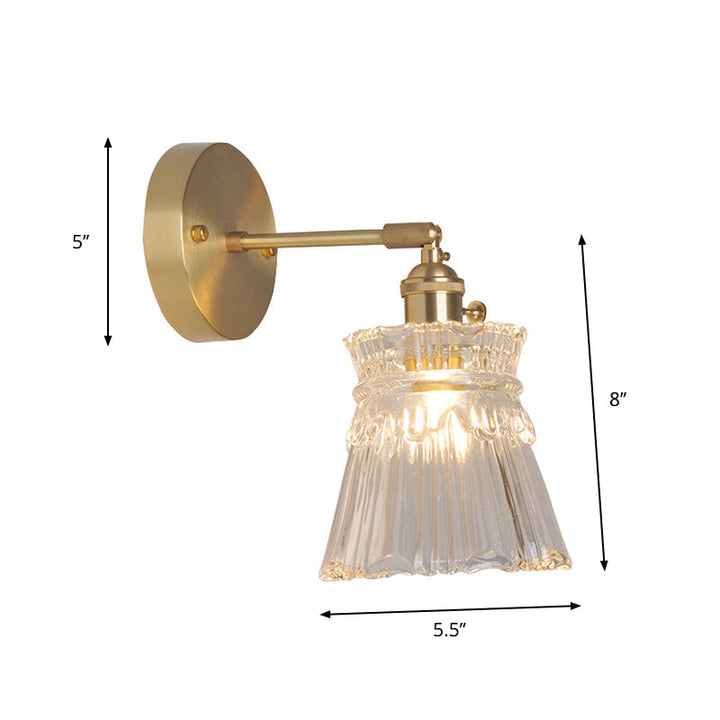Jern Messing Finish Vegg Leselampe Svingarm 1-Lys Industriell Veggmontert Lampe med Blomst/Skål Klar Glass Skjerm | Luvikno