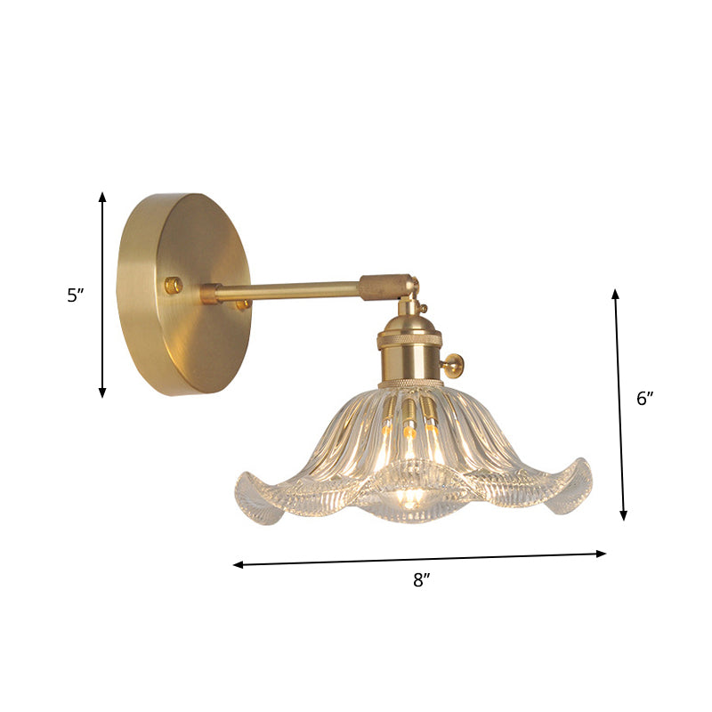 Jern Messing Finish Vegg Leselampe Svingarm 1-Lys Industriell Veggmontert Lampe med Blomst/Skål Klar Glass Skjerm | Luvikno