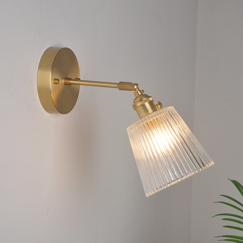Jern Messing Finish Vegg Leselampe Svingarm 1-Lys Industriell Veggmontert Lampe med Blomst/Skål Klar Glass Skjerm | Luvikno