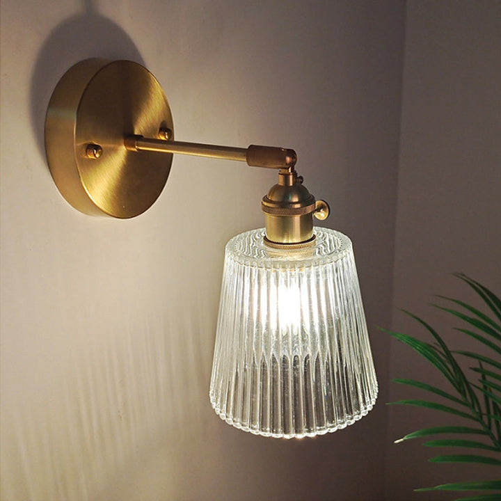 Jern Messing Finish Vegg Leselampe Svingarm 1-Lys Industriell Veggmontert Lampe med Blomst/Skål Klar Glass Skjerm | Luvikno