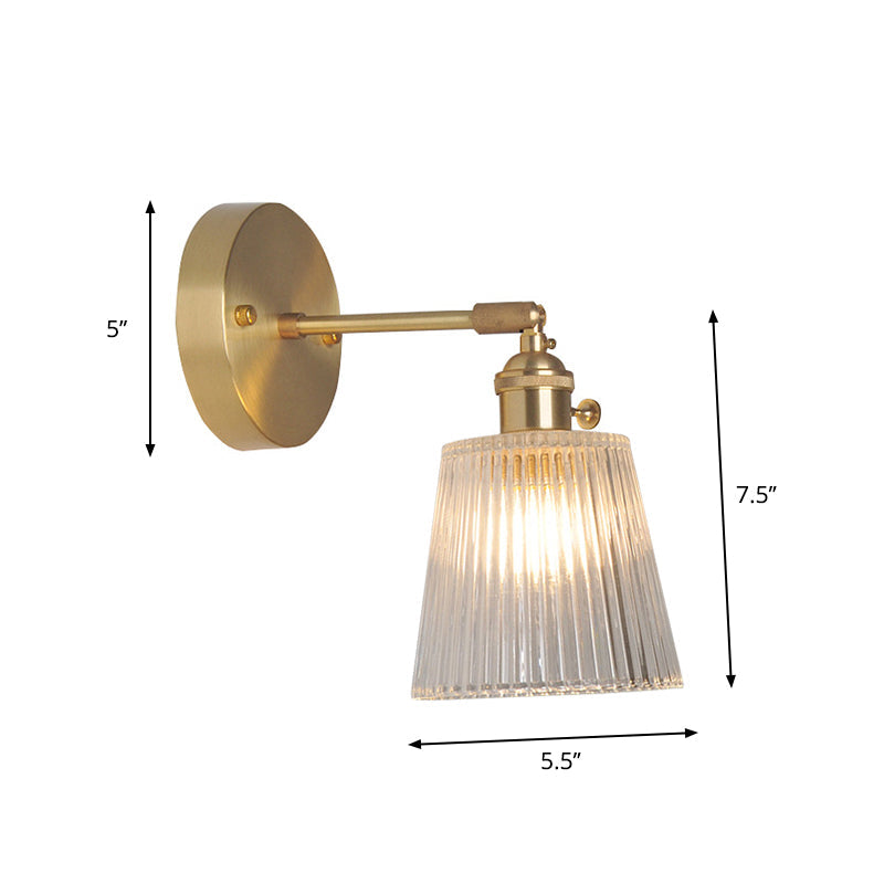 Jern Messing Finish Vegg Leselampe Svingarm 1-Lys Industriell Veggmontert Lampe med Blomst/Skål Klar Glass Skjerm | Luvikno