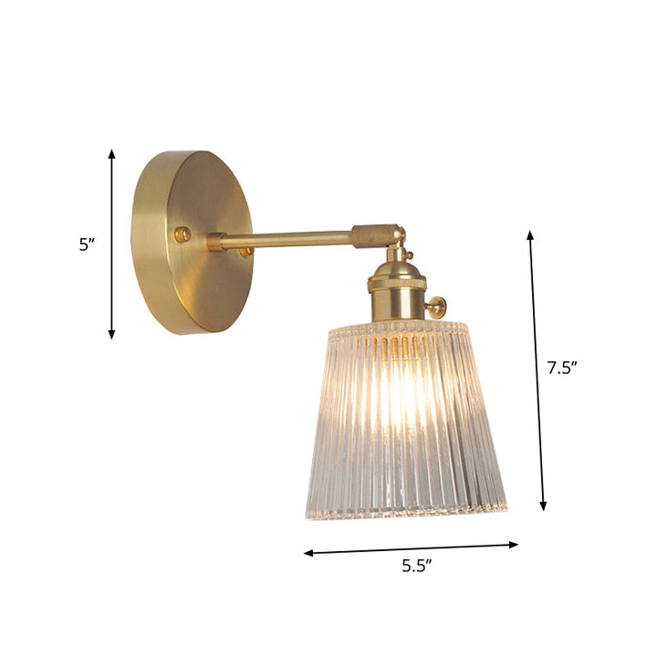 Jern Messing Finish Vegg Leselampe Svingarm 1-Lys Industriell Veggmontert Lampe med Blomst/Skål Klar Glass Skjerm | Luvikno
