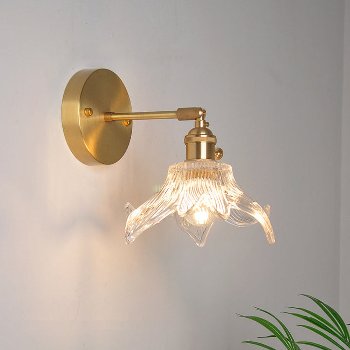 Jern Messing Finish Vegg Leselampe Svingarm 1-Lys Industriell Veggmontert Lampe med Blomst/Skål Klar Glass Skjerm | Luvikno