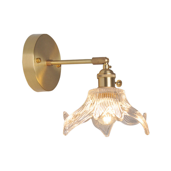Jern Messing Finish Vegg Leselampe Svingarm 1-Lys Industriell Veggmontert Lampe med Blomst/Skål Klar Glass Skjerm | Luvikno