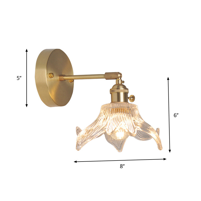 Jern Messing Finish Vegg Leselampe Svingarm 1-Lys Industriell Veggmontert Lampe med Blomst/Skål Klar Glass Skjerm | Luvikno