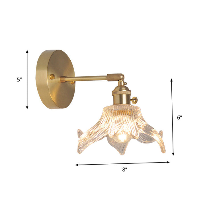 Jern Messing Finish Vegg Leselampe Svingarm 1-Lys Industriell Veggmontert Lampe med Blomst/Skål Klar Glass Skjerm | Luvikno