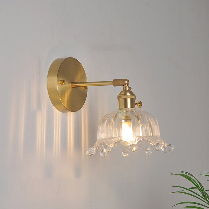 Jern Messing Finish Vegg Leselampe Svingarm 1-Lys Industriell Veggmontert Lampe med Blomst/Skål Klar Glass Skjerm | Luvikno