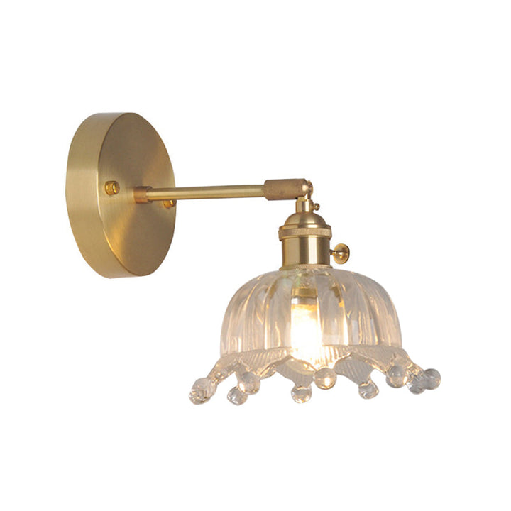 Jern Messing Finish Vegg Leselampe Svingarm 1-Lys Industriell Veggmontert Lampe med Blomst/Skål Klar Glass Skjerm | Luvikno