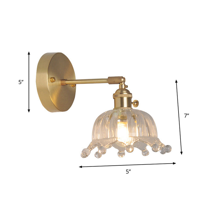 Jern Messing Finish Vegg Leselampe Svingarm 1-Lys Industriell Veggmontert Lampe med Blomst/Skål Klar Glass Skjerm | Luvikno