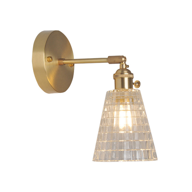 Jern Messing Finish Vegg Leselampe Svingarm 1-Lys Industriell Veggmontert Lampe med Blomst/Skål Klar Glass Skjerm | Luvikno