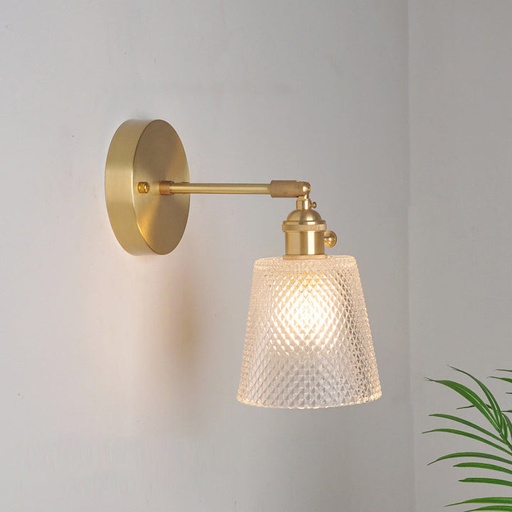 Jern Messing Finish Vegg Leselampe Svingarm 1-Lys Industriell Veggmontert Lampe med Blomst/Skål Klar Glass Skjerm | Luvikno