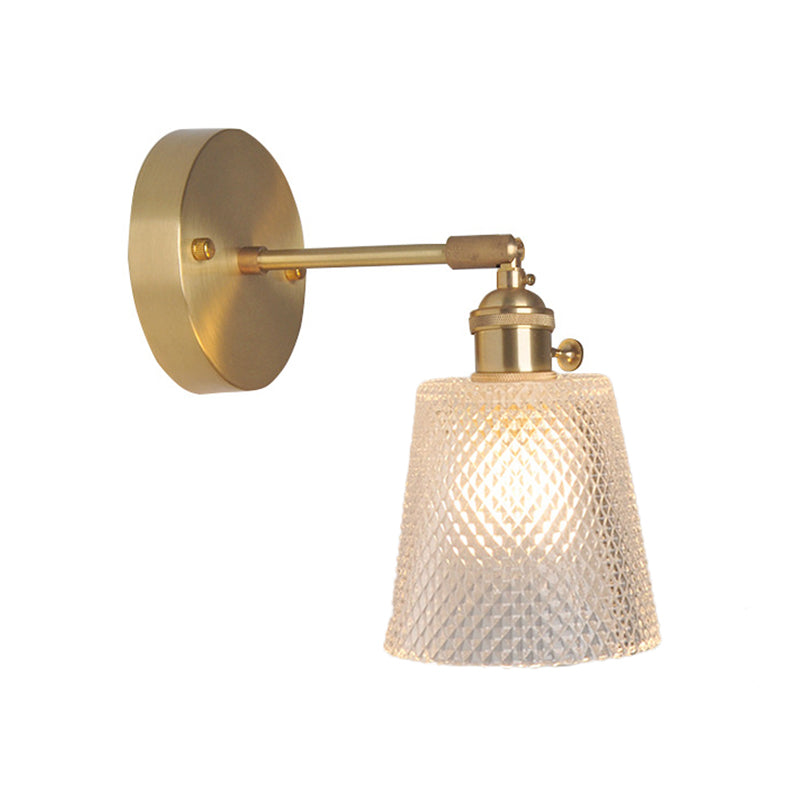Jern Messing Finish Vegg Leselampe Svingarm 1-Lys Industriell Veggmontert Lampe med Blomst/Skål Klar Glass Skjerm | Luvikno
