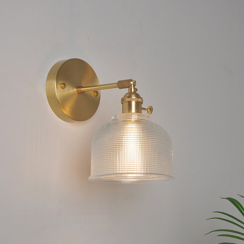 Jern Messing Finish Vegg Leselampe Svingarm 1-Lys Industriell Veggmontert Lampe med Blomst/Skål Klar Glass Skjerm | Luvikno