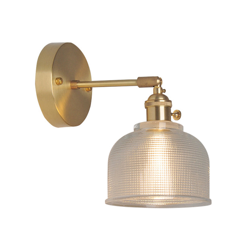Jern Messing Finish Vegg Leselampe Svingarm 1-Lys Industriell Veggmontert Lampe med Blomst/Skål Klar Glass Skjerm | Luvikno