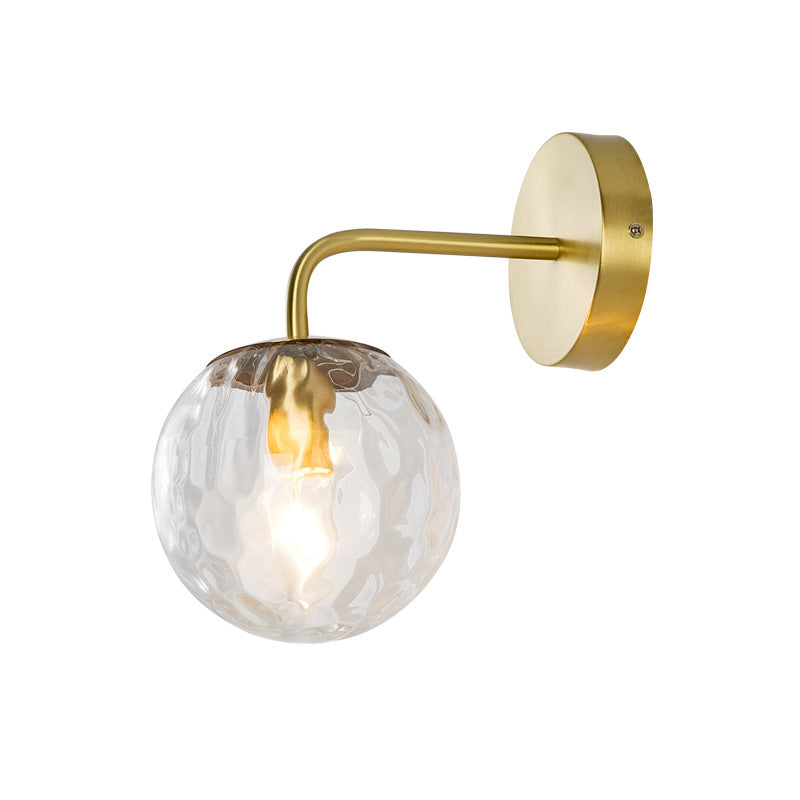 Ball Formet Vegglampe Minimalistisk Klart Bølget Glass 1-Lys Soveroms Veggmontert Belysning med Bøyd Arm i Svart/Gull | Luvikno