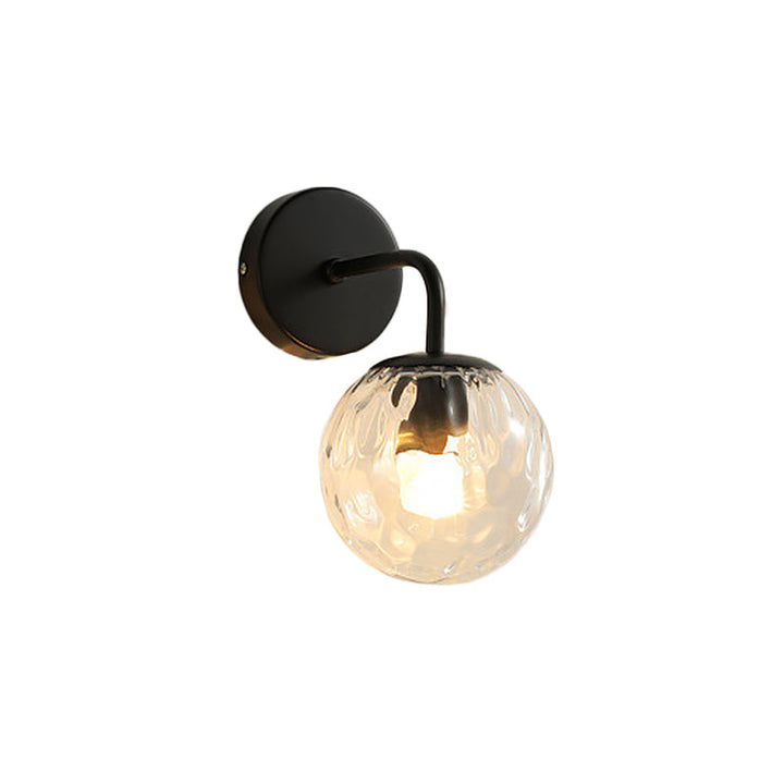 Ball Formet Vegglampe Minimalistisk Klart Bølget Glass 1-Lys Soveroms Veggmontert Belysning med Bøyd Arm i Svart/Gull | Luvikno
