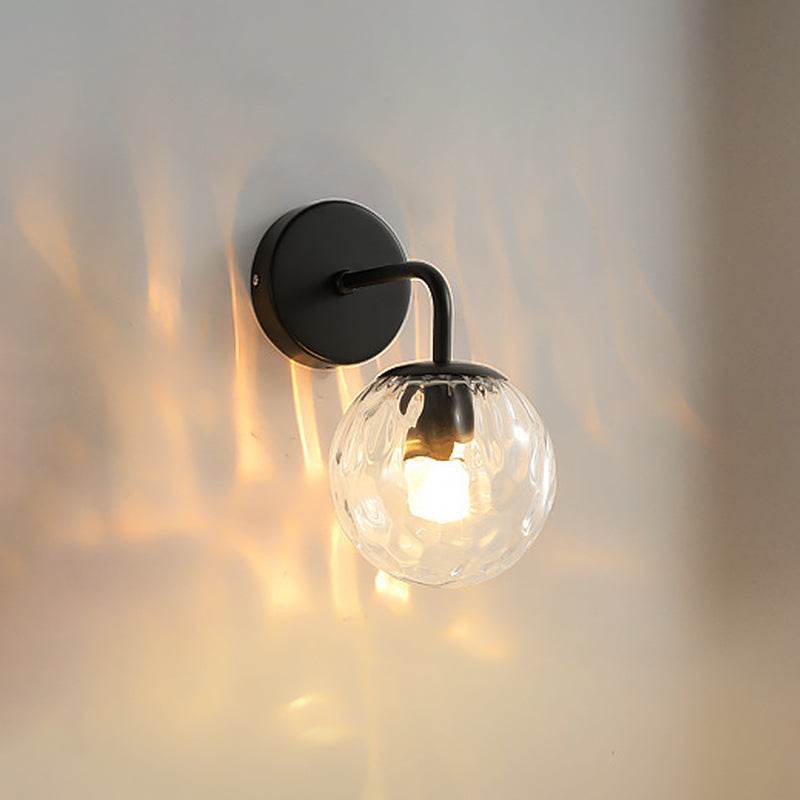 Ball Formet Vegglampe Minimalistisk Klart Bølget Glass 1-Lys Soveroms Veggmontert Belysning med Bøyd Arm i Svart/Gull | Luvikno