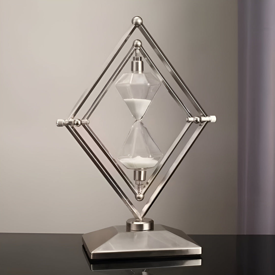 Timeglass med geometrisk metallramme – Dekorativ og avslappende | Med hvit sand som meditasjonstimer | Luvikno