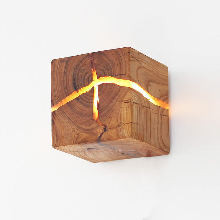 Cube Crack Wood Flush Wall Light Creative Nordic Integrated LED Beige Wall Mounted Lamp | Luvikno