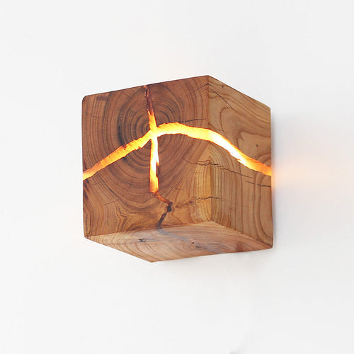 Cube Crack Wood Flush Wall Light Creative Nordic Integrated LED Beige Wall Mounted Lamp | Luvikno