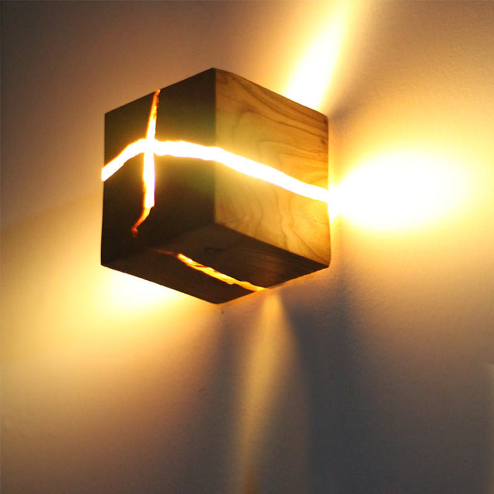 Cube Crack Wood Flush Wall Light Creative Nordic Integrated LED Beige Wall Mounted Lamp | Luvikno