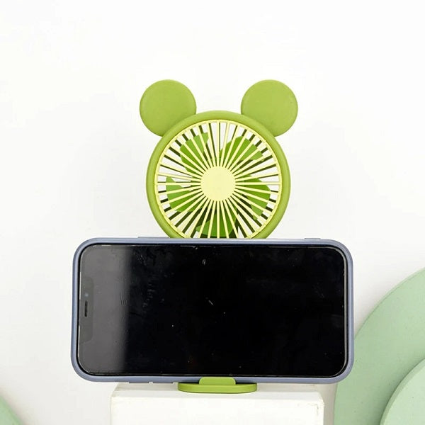 Mini Oppladbar Tegneserie Vifte Med Telefonholder Base | Luvikno